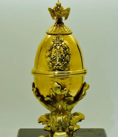 Imperial Tsar's Era Easter Egg Clock Gilt Bronze Verge Fusee Sea Monster Stand Cover