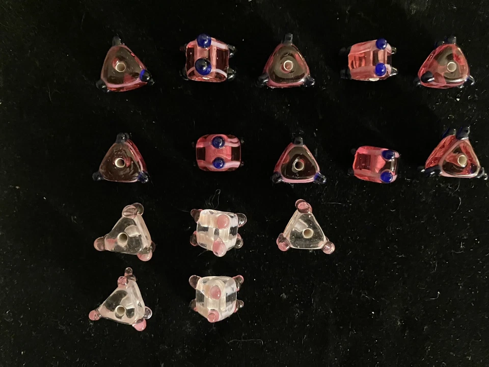 Lot Of 15 Dark/light Pink Triangular Lamp work Beads - Image 1 of 4