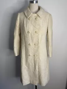 VTG 40s 50s Size S ASTRAKHAN WOOL BAKELITE Diamanté BUTTONS Coat Cream Yu Yu - Picture 1 of 15