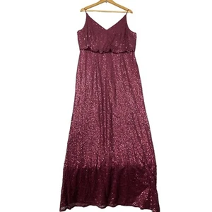 Adrianna Papell Kleid Damen 16 Burgunderrot Brautjungfer Formell Allover Pailletten Maxi - Bild 1 von 10