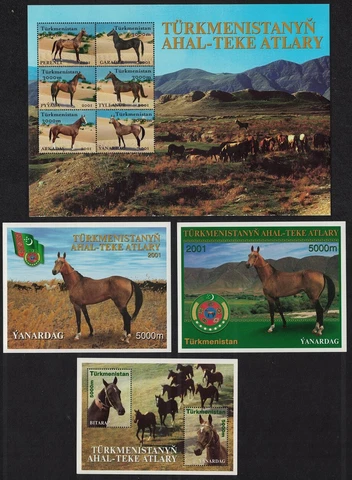 Turkmenistan Akhal-Teke Horses Sheetlet of 6v +3 MSs 2001 MNH Cover