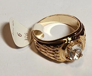 True Vtg Never Used Mens Unisex Ring 18K HGE Gold Plated w Stone Size 9 Lot #E1 - Picture 1 of 5