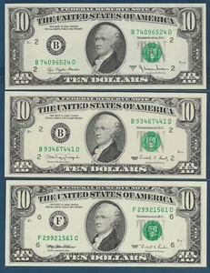 United States 10 Dollars 3 Pcs Lot, 1977A 1990 1995, P 464b 486 499, UNC - Picture 1 of 2