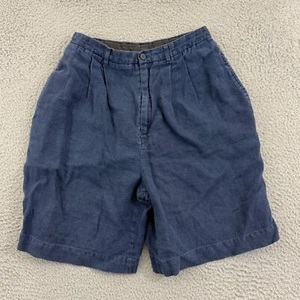 Vintage Lands End Shorts Womens 6 Blue Linen High Rise Bermuda Boho Casual 8" - Picture 1 of 11