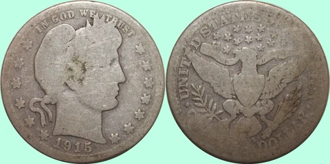 1915-S Barber Quarter 25C ~ Filler ~ 90% Silver U.S. Coin ~ Y621 Cover
