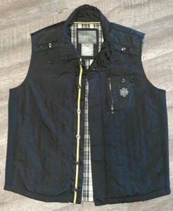 Cavi Vest Mens XL Black Lightweight Jacket Quilted Plaid Lining Full Button Coat - Picture 1 of 12