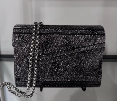 Bolso de Mano Jimmy Choo Candy - Azul Marino Metálico, Raro Exclusivo de Dubai, Impresión de Zapatos Icónicos Foto 1 de 4