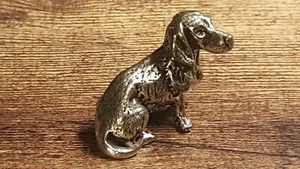 Alte Figur sitzender Dackel, Bronze/Messing versilbert, Jagd Jäger - Bild 1 von 7