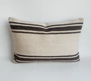 Oriental Striped Kilim Pillow Cover , Handmade Bohemian Vintage Pillow 16x24 in - Picture 1 of 9