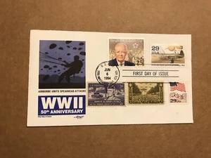 US 1994 WWII Event Cover +Franking 5 Stamps=IKE +Patton +Airborne Units +US Flag - Picture 1 of 1