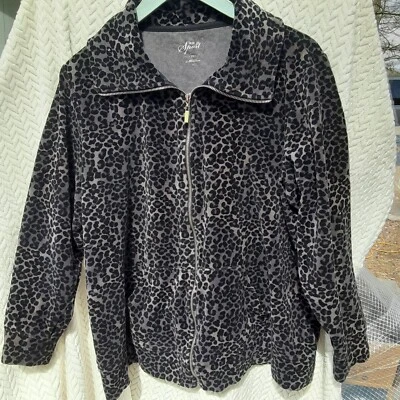 Style & Co. Velour Jacket Leopard Print Full Zipper Size XXL - Image 1 of 4
