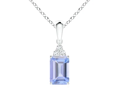 14k Solid Gold Tanzanite and Diamonds Pendant Emerald Cut 0.64 Ctw Wedding Gifts - Image 1 of 4