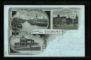 Lithographie Duisburg, Hafen, Friedrich Wilhelm Park, Bahnhof 1908  - Picture 1 of 2