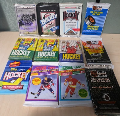 12 paquetes vintage de hockey de la NHL sellados de fábrica sin abrir lote de 170 tarjetas Foto 1 de 4