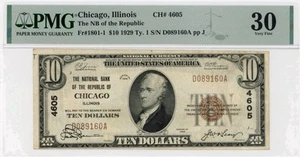 1929 Chicago $10 National Banknote, CH# 4605, PMG 30, Problem Free - Picture 1 of 2