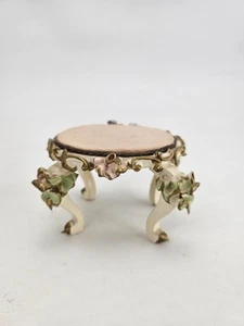 Vintage Spielwaren Doll House Furniture Wood Table W/ Floral Accents Silk Fabric - Picture 1 of 17
