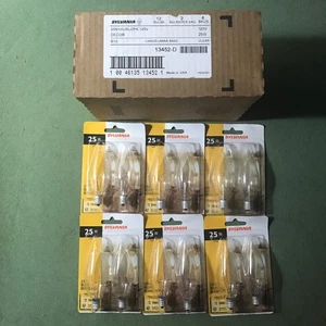 Box Of 12- B10-25 Watt Bulbs,Clear Finish, Candelabra Base, New In Box, Made USA - Picture 1 of 5