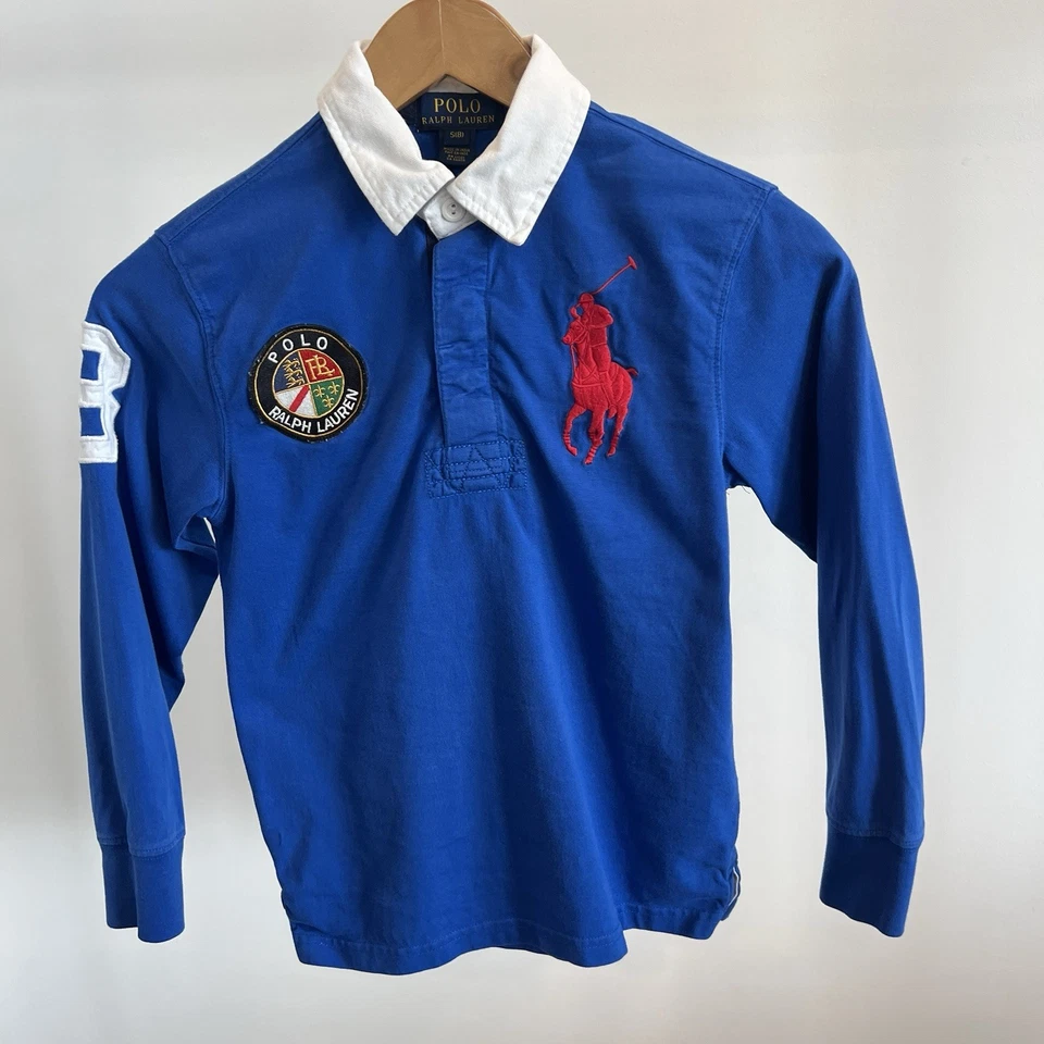 Camisa Polo Ralph Lauren Niños S 8 Big Pony Azul Rugby Manga Larga Preppy Dinero Foto 1 de 4