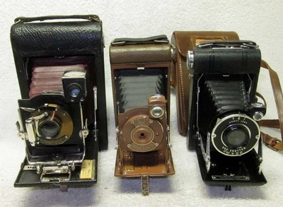 3 cámaras antiguas - Fuelle ROJO KODAK No.3, Bronceado No.1 Pocket Jr y Vigilant Six-20 Foto 1 de 4