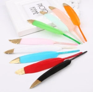 Gold Head Goose Feathers 10-15cm Colour Fly Craft Hat Arts Decorations Wedding - Picture 1 of 14