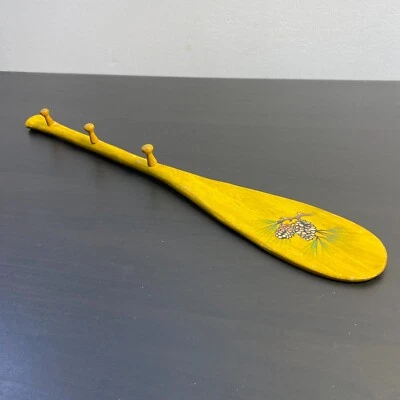 spoon design hanger 17.5" W/ 3 pegs, pine tree, wall mounted yellow home accesso - Image 1 of 4