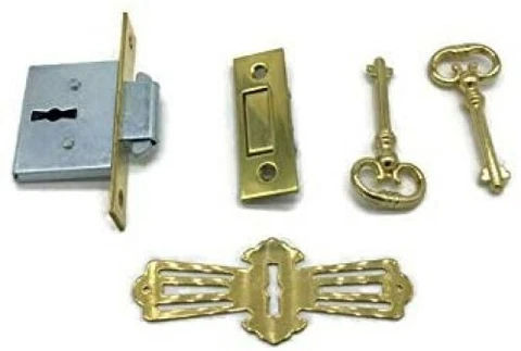 Brass Square Full Mortise Lock w/Two Skeleton Keys for Roll Top Desk LRT-4 NEW Cover