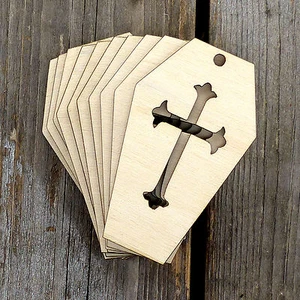 10x Wooden Coffin with Cross Cutout Craft Shapes 3mm Plywood Halloween - Picture 1 of 3