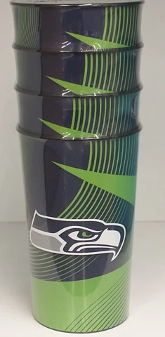Seattle Seahawks Beer Cup Gift Tailgate Party Fan Rigid Plastic  Glasses 4 Lot Cover