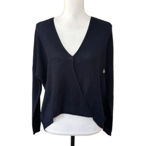 NY & Co SOHO Faux Wrap Hi Low Lightweight Sweater Women SZ XS Navy Blue Knit NEW - Picture 1 of 7