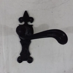 Superior brass 2034 black iron Deco lever door handles & backplates,no keyhole - Picture 1 of 3