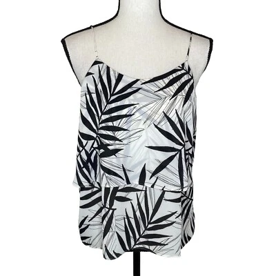 Camiseta sin mangas Mossimo para mujer negra blanca floral cuello en V talla mediana en capas Foto 1 de 4