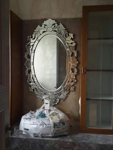 Large Rectangle Venetian Wall Mirror with Resin Piece Decor Entry Accent Mirror - Picture 1 of 9