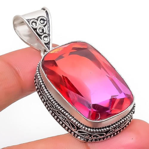 VETEMENTS Ciondolo gioiello in argento sterling 925 fatto a mano con pietra preziosa tormalina bicolore 1 97"