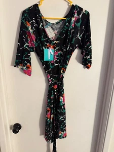 Women NWT "Leota" blk/ multicolor,3/4 sleeves stretchy, dress. Size L - Picture 1 of 4