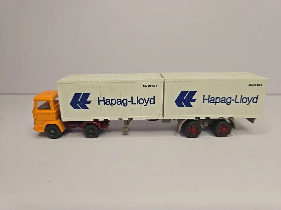 Remolque doble cabina amarilla raro WIKING Alemania semirremolque 1/87 "Hapag Lloyd" (SSK31) Foto 1 de 4