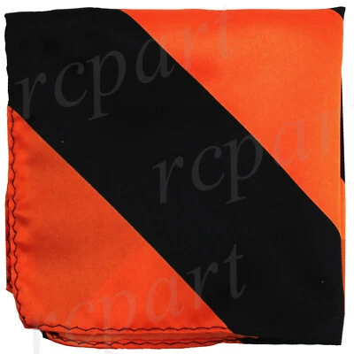 New men's poly stripes pocket square hankie handkerchief black Orange formal - Image 1 of 2