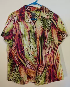 Camisa grande con botones con estampado de animales verde naranja talla 2 Additions by Chico's - Imagen 1 de 4