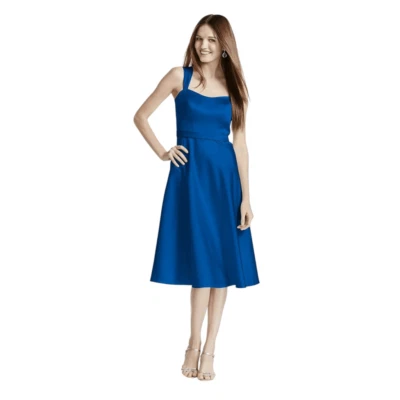 Vestido de novia David's sin mangas azul satinado talla 12 azul vestido de invitada de boda Foto 1 de 4