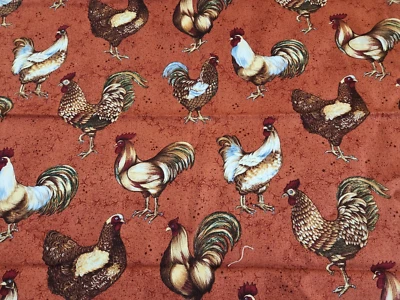 Vintage Quilt/ Craft Fabric Chickens Rooster  44" x  25 " Chicken Soup Farmhouse - Image 1 of 4