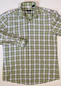 Hugo Boss Men's Green Plaid Slim Fit Stretch Long Sleeve Shirt 41 16 - Picture 1 of 4