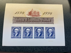 1894 1994 Bureau Of Engraving U.S. replica of the souvenir stamp sheet - Picture 1 of 2