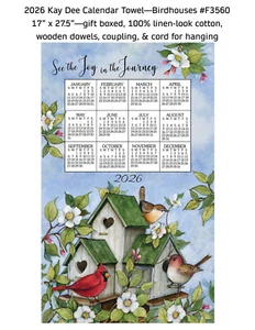 KAY DEE DESIGNS 2026 Calendar Towel "Birdhouses~Joy"~17"x27.5"~100% Cotton~F3560 - Picture 1 of 2