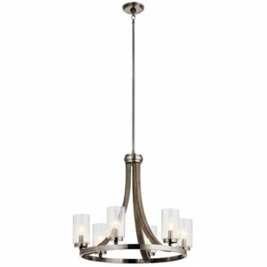 Coastal Farmhouse Six Light Chandelier-Distressed Antique Gray Finish - - Picture 1 of 6