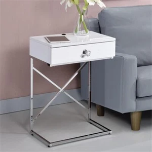 Bowery Hill 1-Drawer Modern Metal End Table in Glossy White/Chrome - Picture 1 of 5