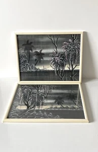 Vintage Fabric Paintings Kitsch Pair - Picture 1 of 11