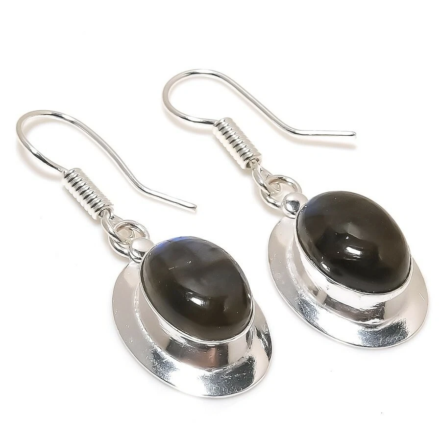 Labradorite Gemstone Handmade 925 Sterling Silver Jewelry Earring Sz 1.2'' - Image 1 of 1
