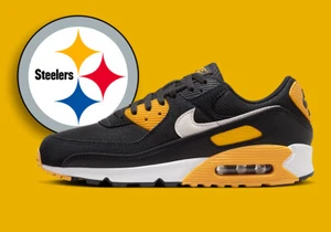 NIKE AIR MAX 90 Mens US 9.5-11.5 Black Gold Steelers Sneakers Shoes NEW ☑️ - Picture 1 of 9