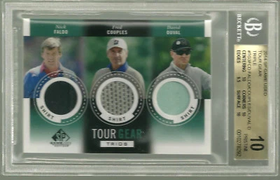 2014 SP Game Used Tour Gear Triple Nick Faldo Fred Couples Duval BGS 10 POP 1 - Image 1 of 2