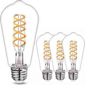 ETL LED Edison Bulbs 60W Equivalent 2700K Dimmable Vintage Bulb E26 800LM 4 Pack - Picture 1 of 6