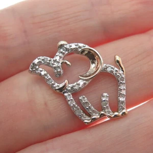 925 Sterling Silver 2-Tone Real Round-Cut Diamond Elephant Minimalist Pendant - Picture 1 of 6
